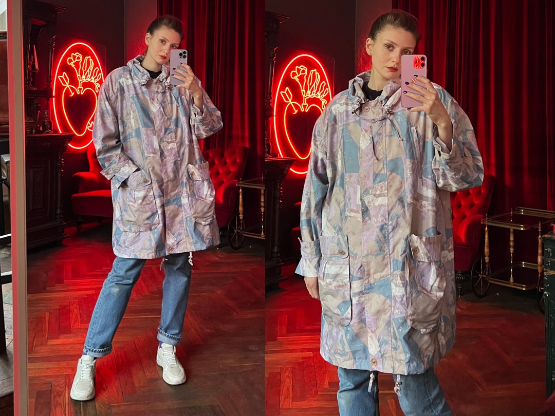 Vintage Abstract Jacket, Oversized Parka, Spring Coat, Abstract