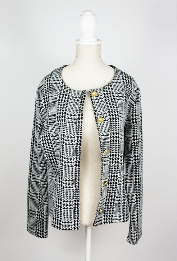 Vintage Houndstooth Blazer | Plaid Blazer Black W… - image 6