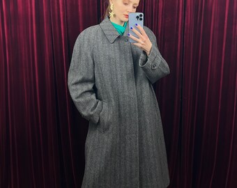 Vintage Grey Wool Overcoat, Oversized wool winter coat