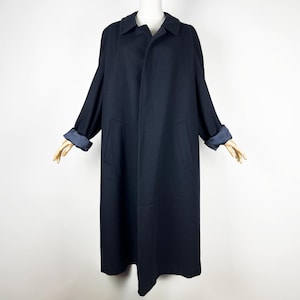 Vintage Oversized Navy Blau Wollmantel, Langer Wintermantel