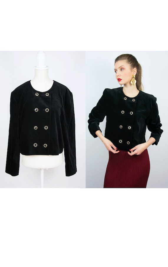 Vintage Black Velvet Blazer | Double Breast Blazer