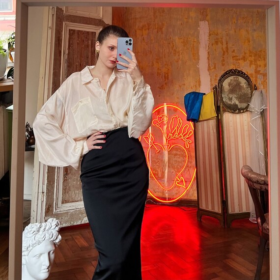 Vintage White Silk Shirt Oversized 