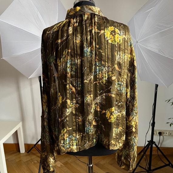 Vintage Sheer Silk Blouse, Bishop Sleeve Floral B… - image 8