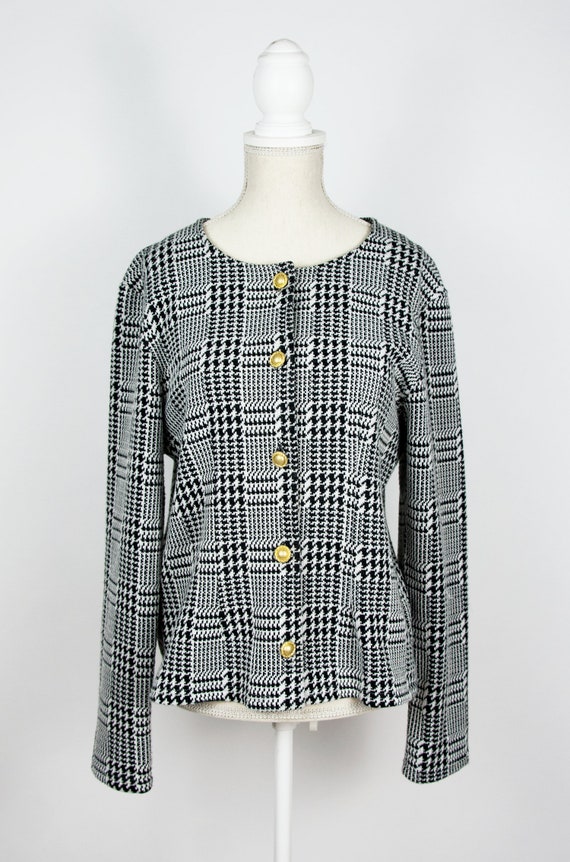 Vintage Houndstooth Blazer | Plaid Blazer Black W… - image 3