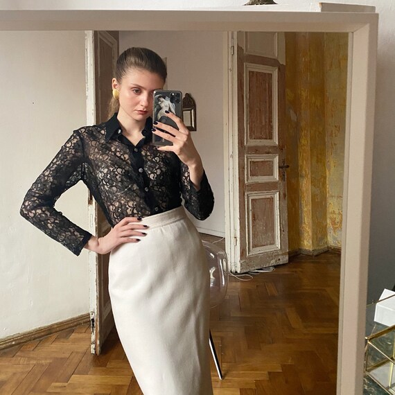 Vintage Black Lace Blouse, Sheer Blouse