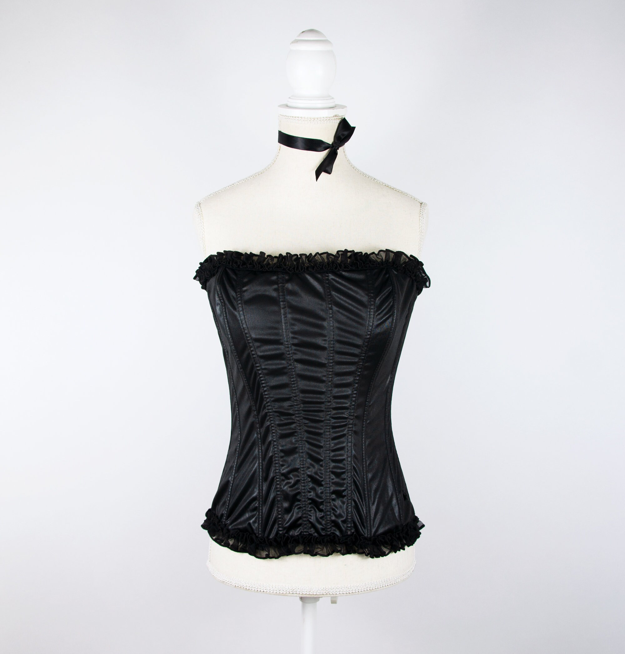 Vintage Black Satin Bustier Corset Boned Overbust Corset Top Etsy Canada