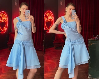 90s Prom Dress, Baby Blue Party Dress, Short Dress, Vintage prom dress