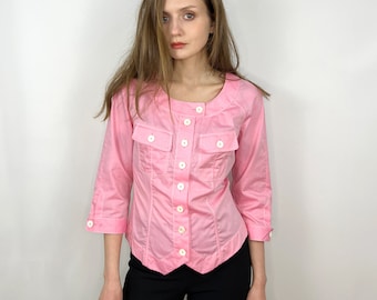 Vintage Van Laack top de algodón rosa, camisa con botones