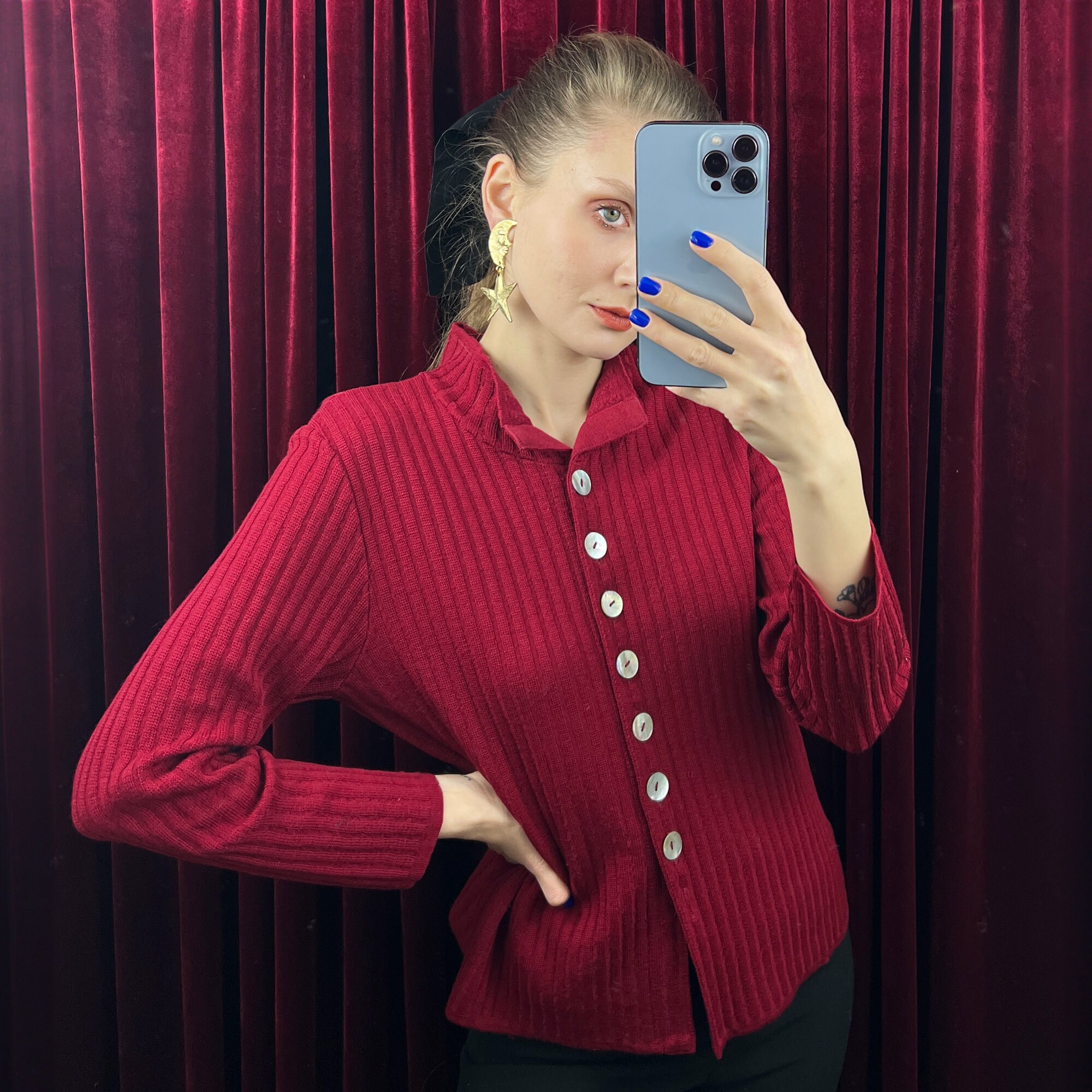 Red sweater with buttons store