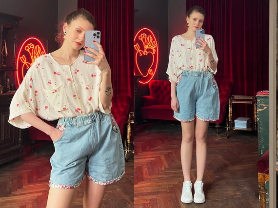 Denim Bermuda Shorts Women High Waisted Jean Shorts Wide Legs