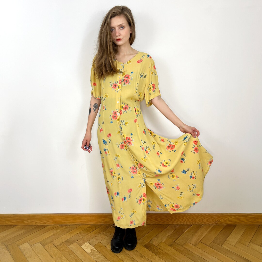 90's Plant Lady Maxi Dress In Yellow by Eve & Me