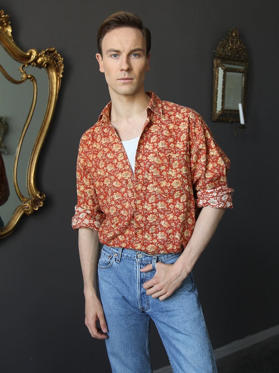 Vintage Floral Men's Shirt, Hippie Shirt