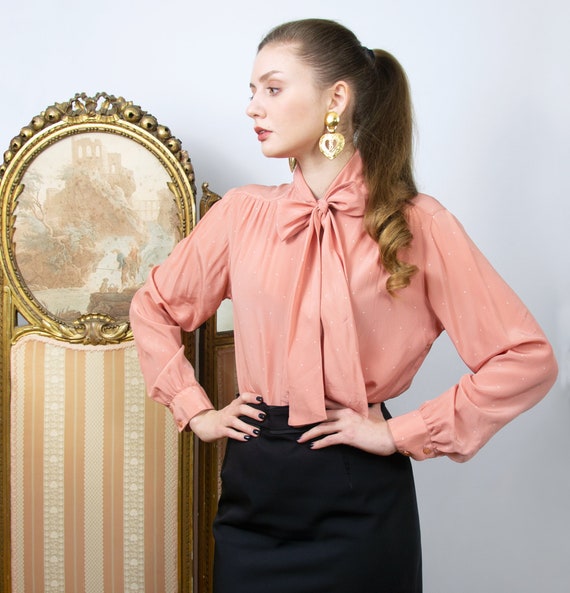 Vintage Silk Pussy Bow Blouse, Pink Silk Blouse, P