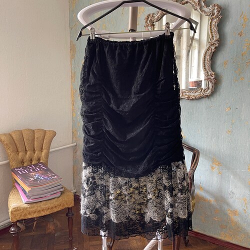 1990's Sheer Lace Skirt Suit with Mohair Embroidery, Italian Sheer Black suit shops dress