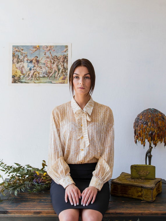 Vintage ESCADA blouse, Sheer Silk Pussy Bow Blouse