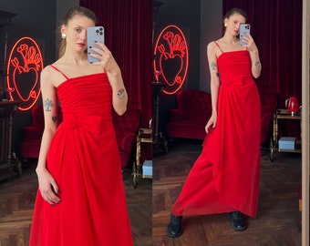 Vintage Red Evening Dress, Chiffon Sleeveless Maxi Dress, Formal dress