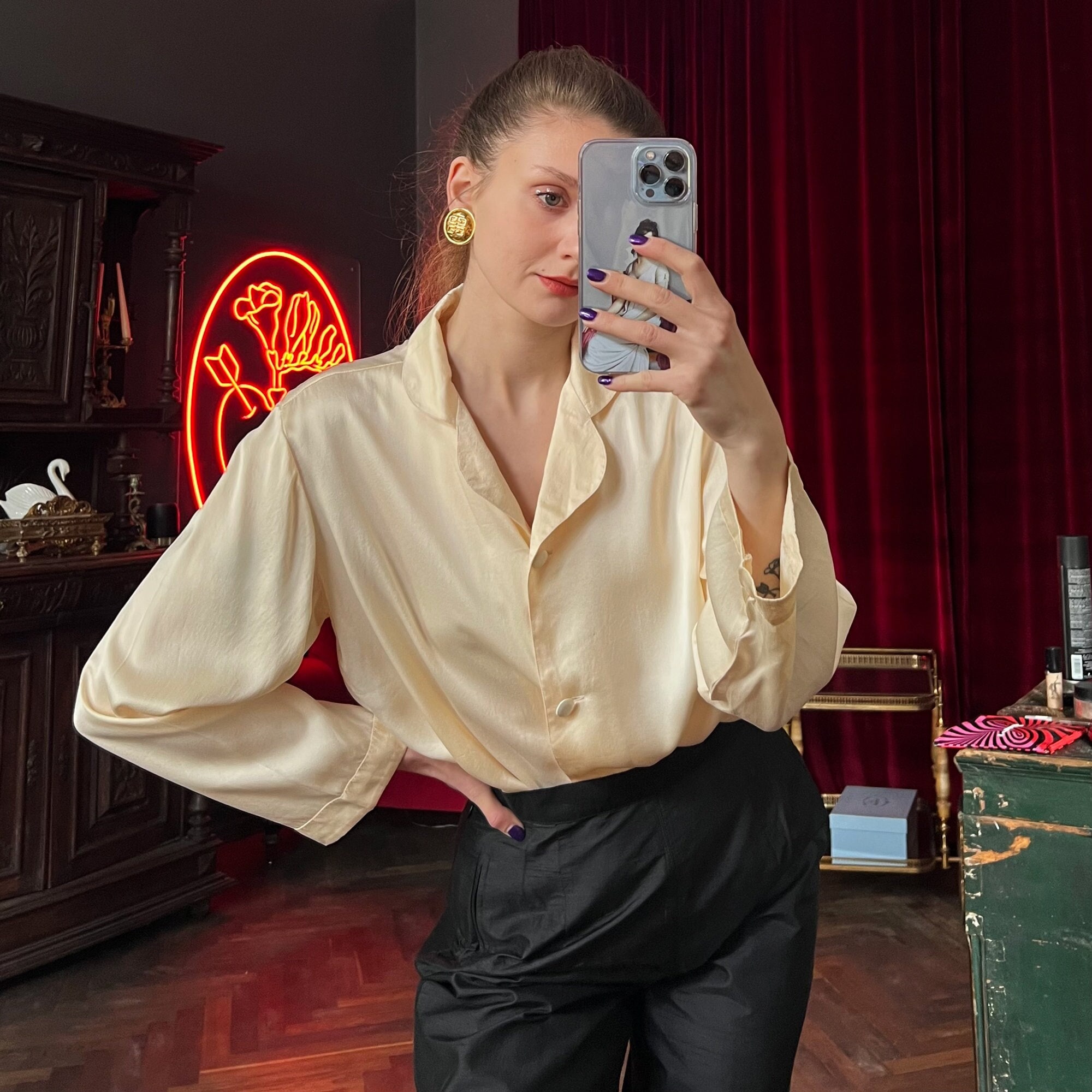 Cream silk store blouse