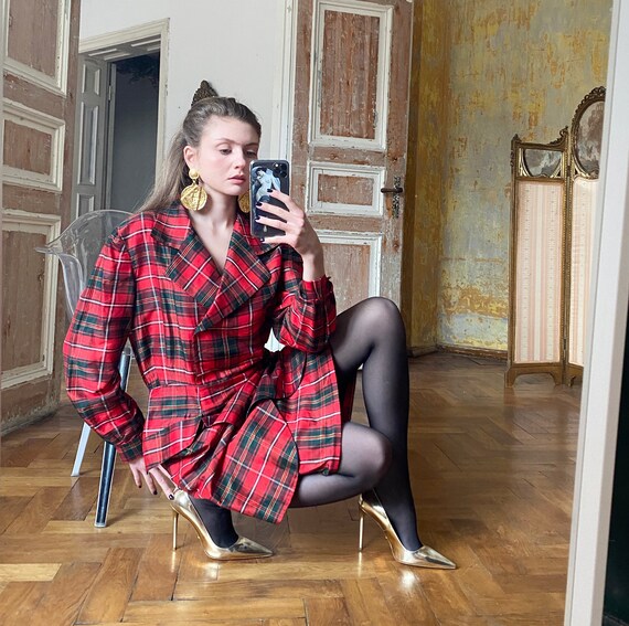 Vintage Plaid Dress, Midi Grunge Dress