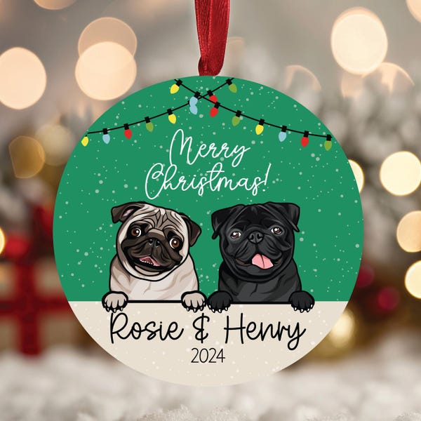 Pug Personalized Christmas Ornament