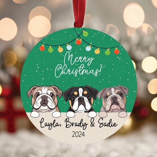 Adorno navideño de bulldog inglés / Regalo personalizado para mamá y papá / Opción de caja de regalo disponible / Otras razas disponibles