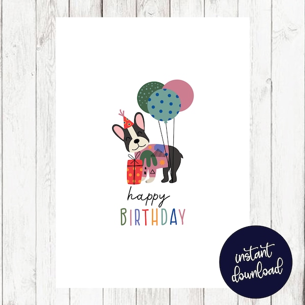 Printable - Boston Terrier Birthday Card