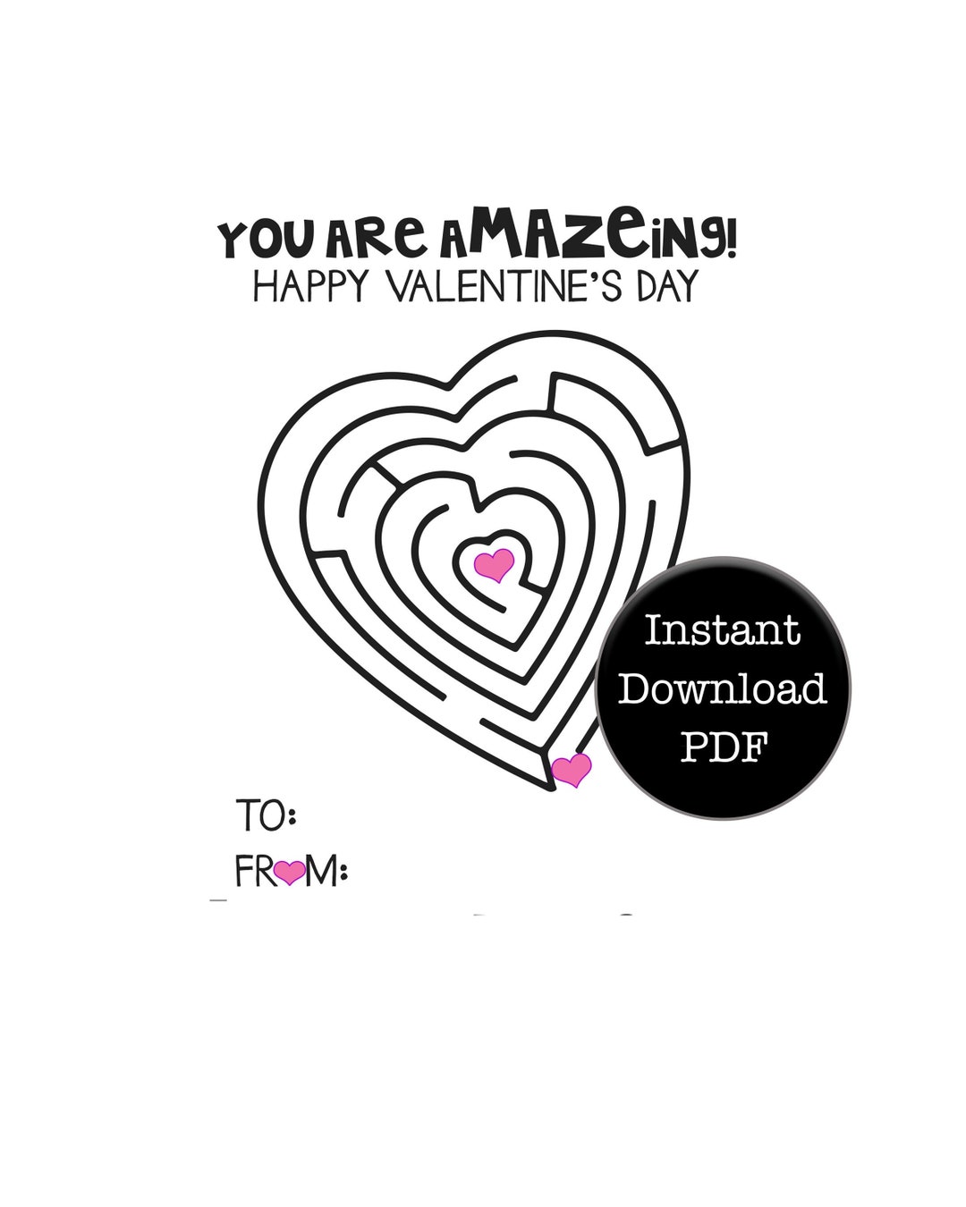 Amazeing Valentine Card for Children, Printable Kid's Vday Card