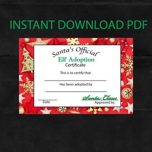 DIY - Elfen Adoptionsurkunde - Elegant, Niedlich, Modern - Sofortiger Download für Accessoires, vom Schreibtisch des Weihnachtsmannes
