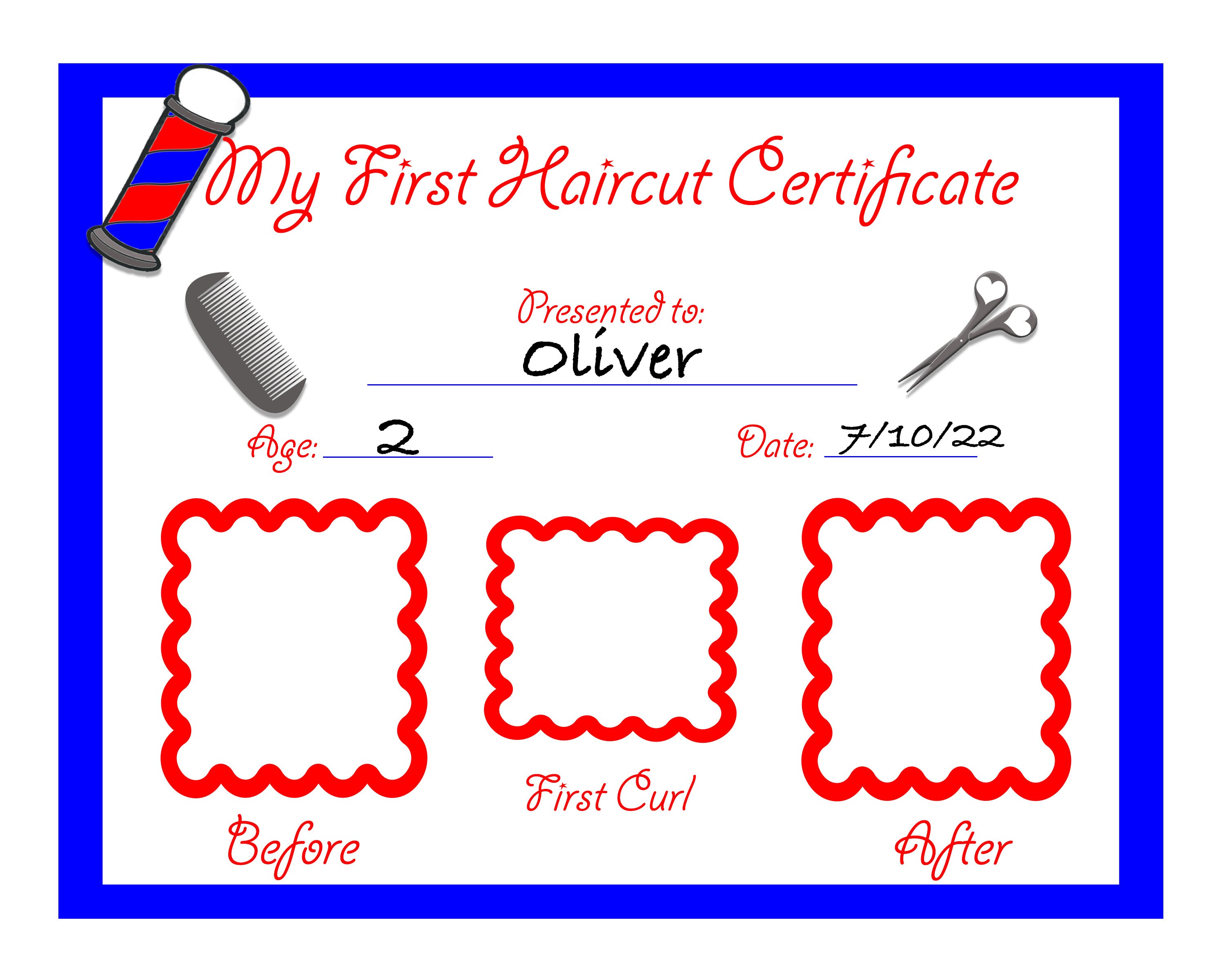 Printable My First Haircut Certificate Instant Download PDF Etsy