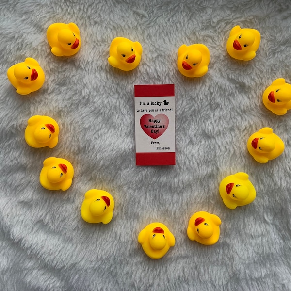 Valentine's Day Lucky Duck Kids Cards, personalized Valentine's Day, rubber duckies v-day party, class gifts, baby shower, jeep ducking