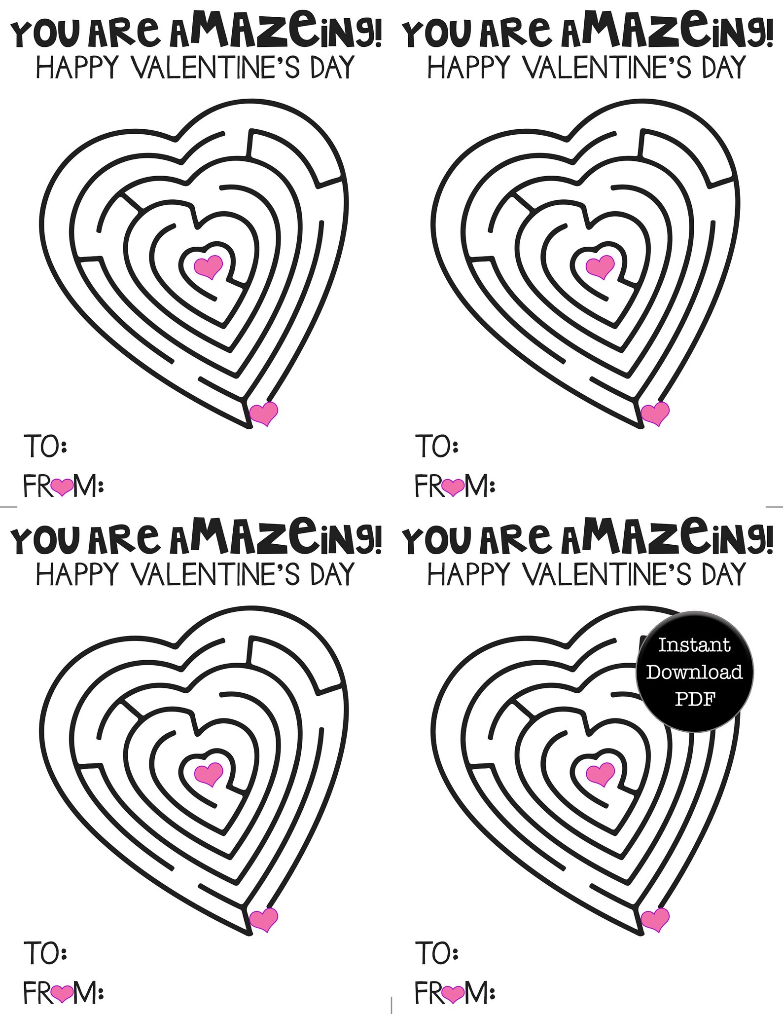 Amazeing Valentine Card for Children, Printable Kid's Vday Card
