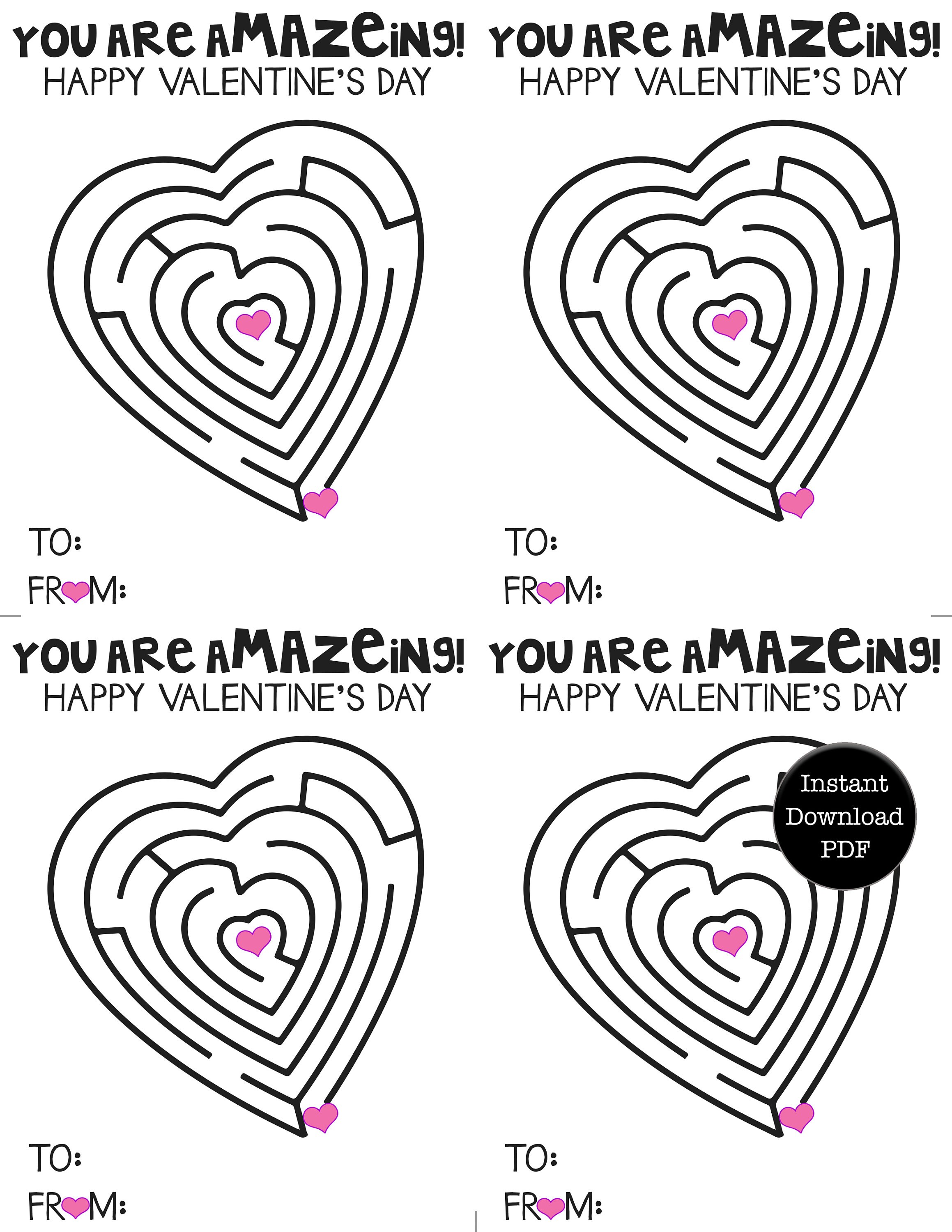A-maze-ing Valentine Card for Children, Printable Kid's V-day Card ...