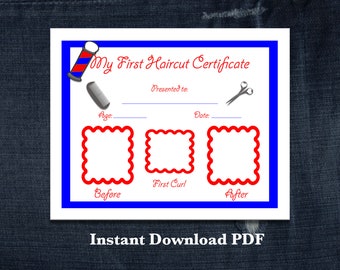 Printable My First Haircut Certificate - Instant Download PDF