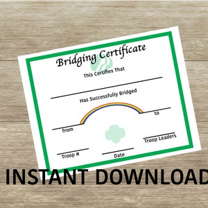 PDF Girl Scouts Bridging Certificate- Instant Download - Printable DIY