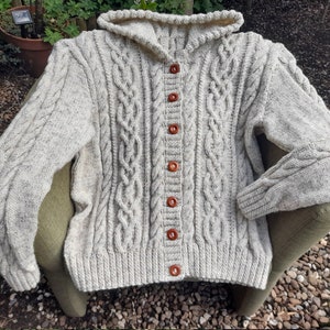 Hand Knitted Woman's Aran Hooded Jacket - made to order only
