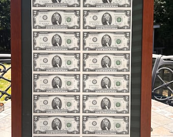 2 dollar bills sheet uncut professional framed