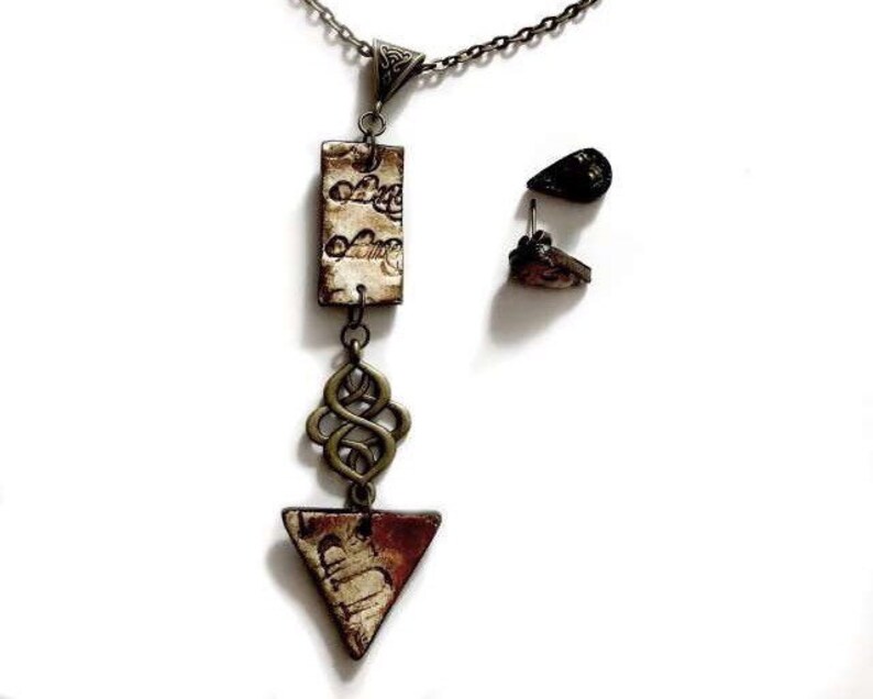 Boho Long Necklace For Women Hand Painted Pendant Necklace With Small Stud Earrings One Of A Kind Handpainted Jewelry Gift