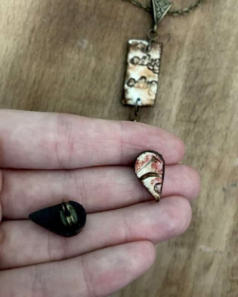 Boho Long Necklace For Women Hand Painted Pendant Necklace With Small Stud Earrings One Of A Kind Handpainted Jewelry Gift
