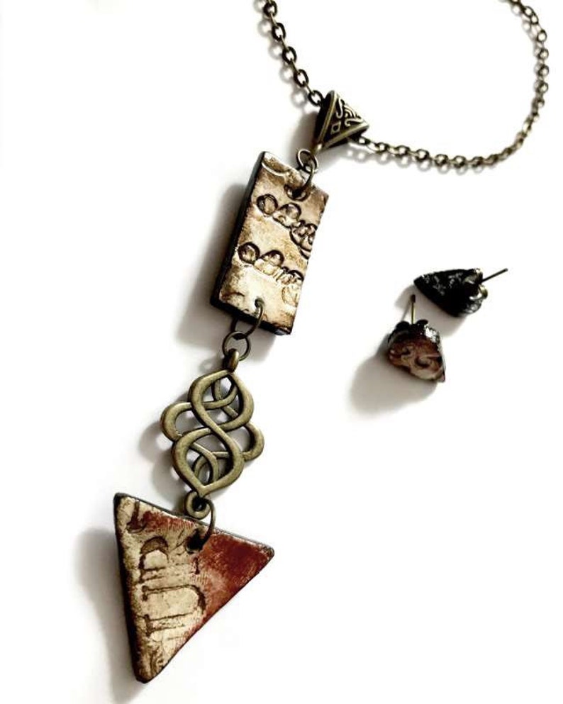 Boho Long Necklace For Women Hand Painted Pendant Necklace With Small Stud Earrings One Of A Kind Handpainted Jewelry Gift