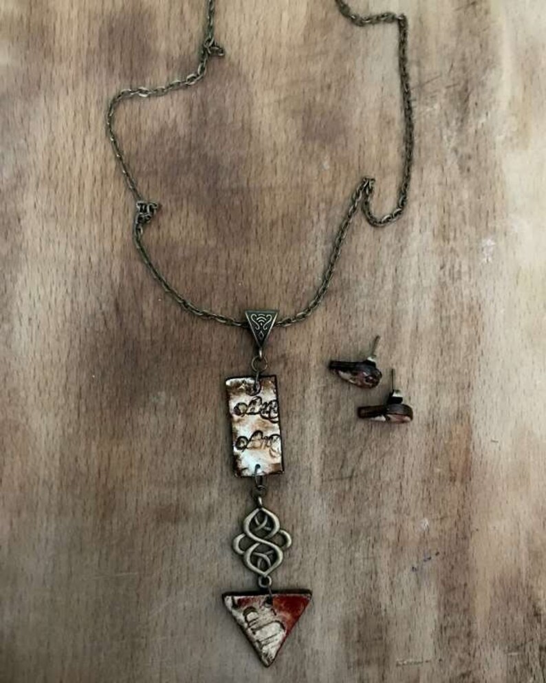Boho Long Necklace For Women Hand Painted Pendant Necklace With Small Stud Earrings One Of A Kind Handpainted Jewelry Gift