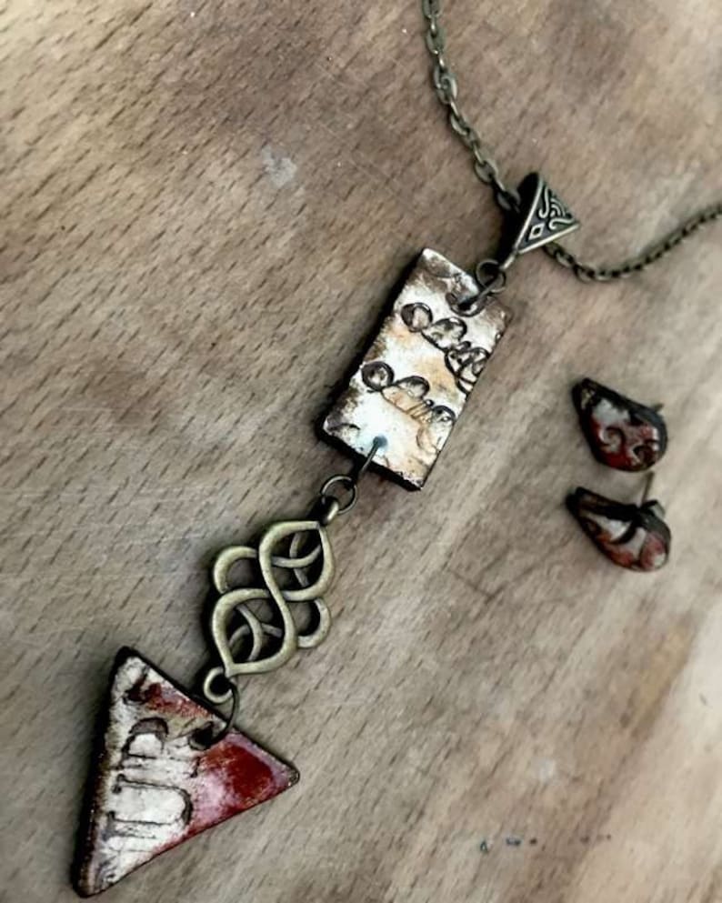 Boho Long Necklace For Women Hand Painted Pendant Necklace With Small Stud Earrings One Of A Kind Handpainted Jewelry Gift