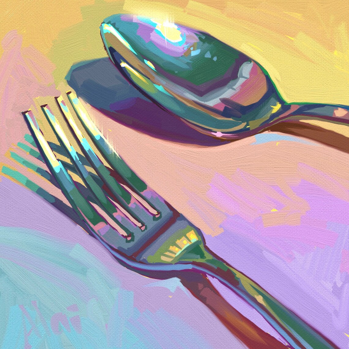Fork and spoon Art Prints & Canvas Digital paintings Etsy