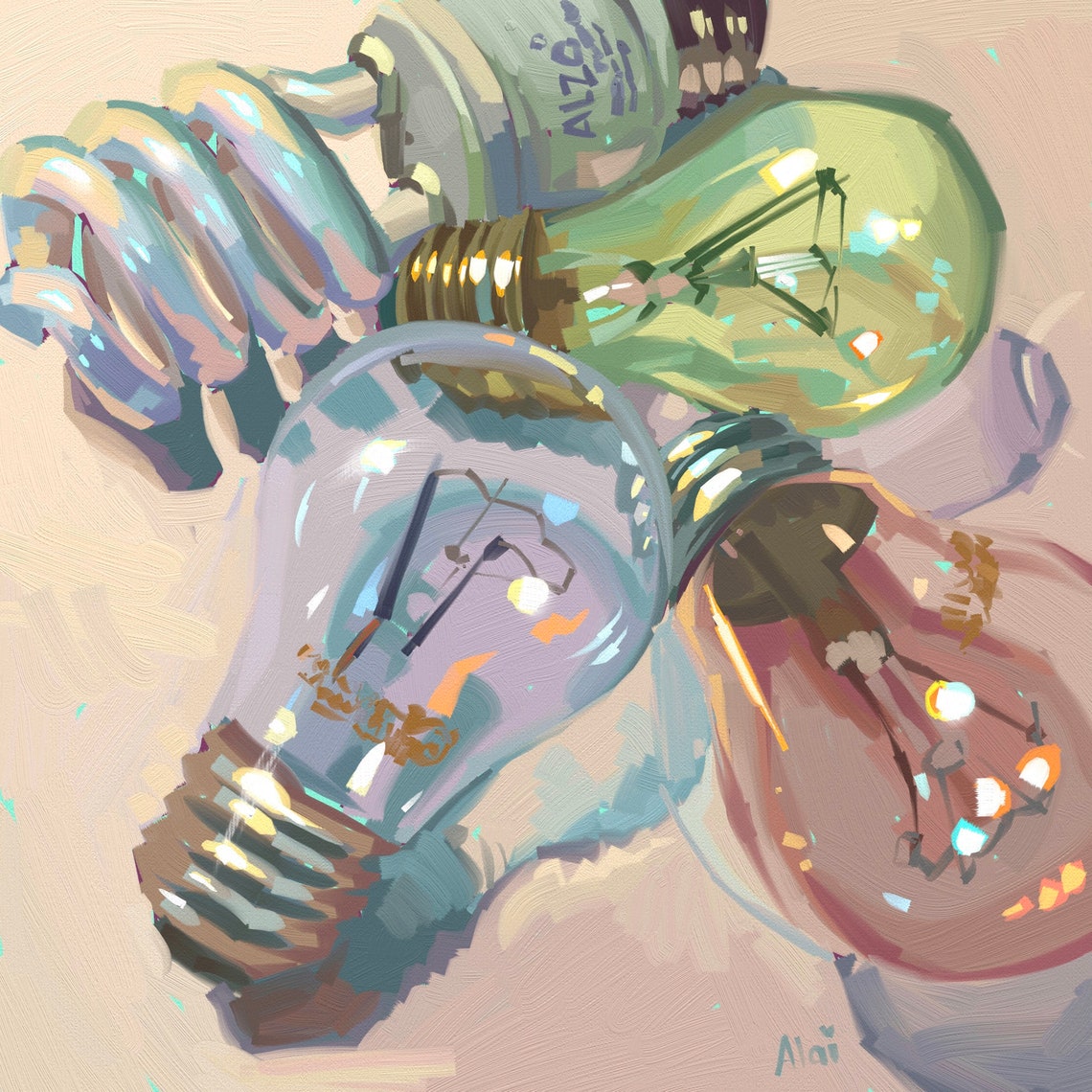 Lightbulbs painting Art Prints & Canvas Digital painting Etsy