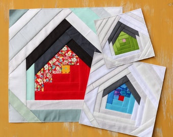 HOME Quilt Block - paper pieced house/log cabin/pineapple quilt block in 3 sizes