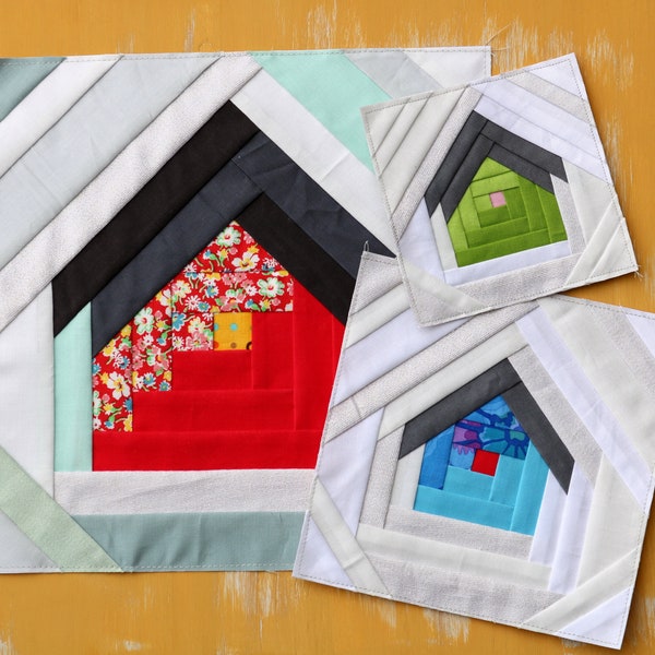 HOME Quilt Block - paper pieced house/log cabin/pineapple quilt block in 3 sizes