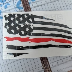 Distressed American flag thin red line. Multi color decal / sticker firefighter decal