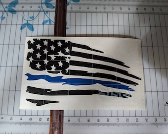 Distressed American flag thin blue line. Multi color decal / sticker police decal