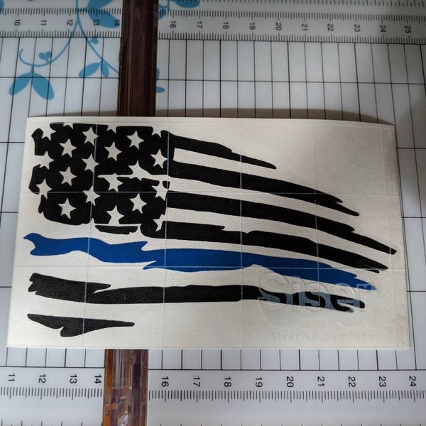 Distressed American flag thin blue line. Multi color decal / sticker police decal