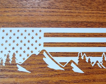 Adventure mountain and trees flag decal / sticker 2.0