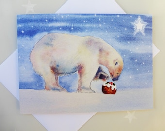 Polar bear Christmas card from an original watercolour