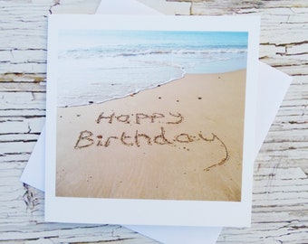 Happy Birthday message in sand greeting card